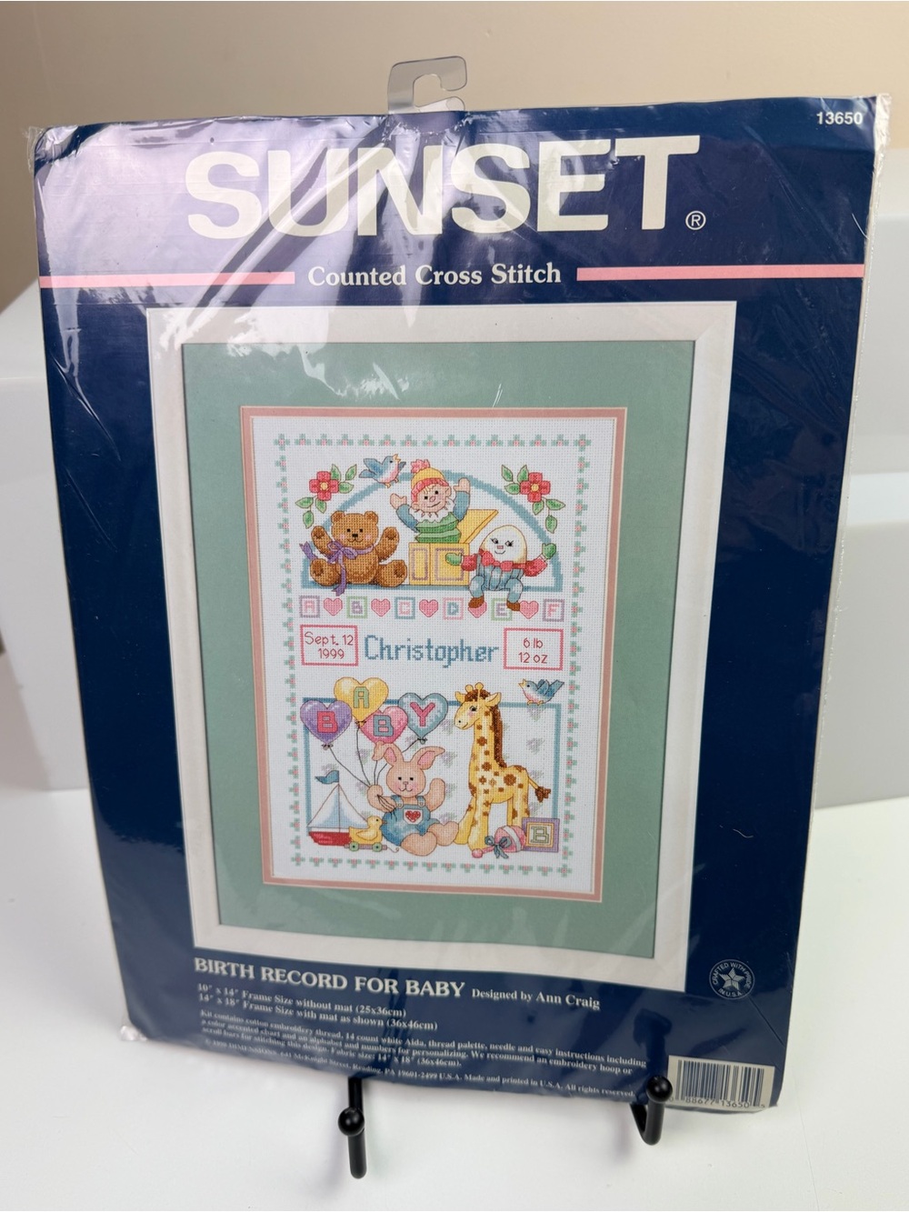 Sunset Counted Cross Stitch Birth Record for Baby 10x14 inches New & Sealed